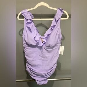 Shade and Shore Lavender Ruffle One-Piece Swimsuit